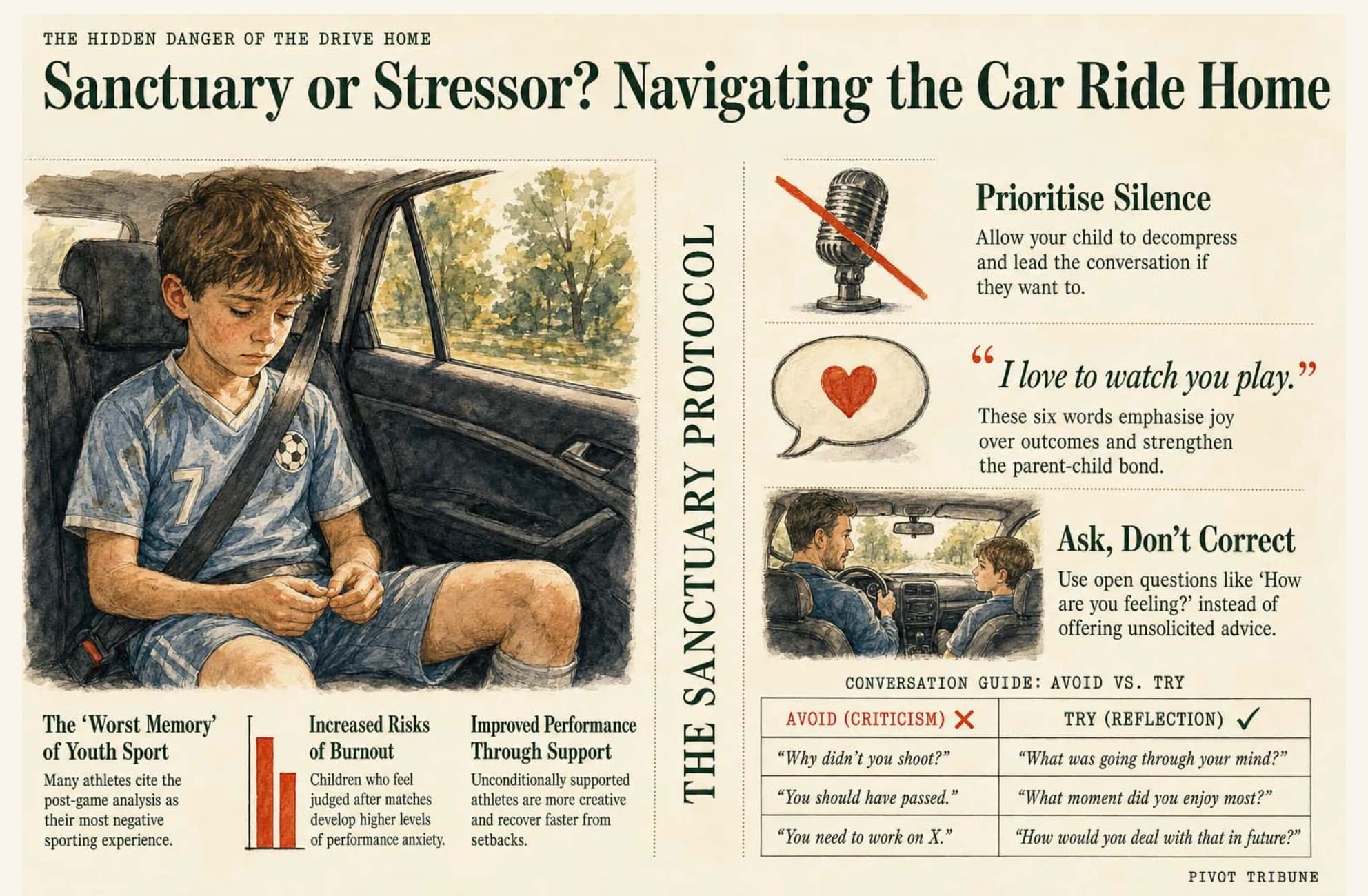 An infographic, “Sanctuary or Stressor? Navigating the Car Ride Home”, with a conversation guide of what to avoid and what to try